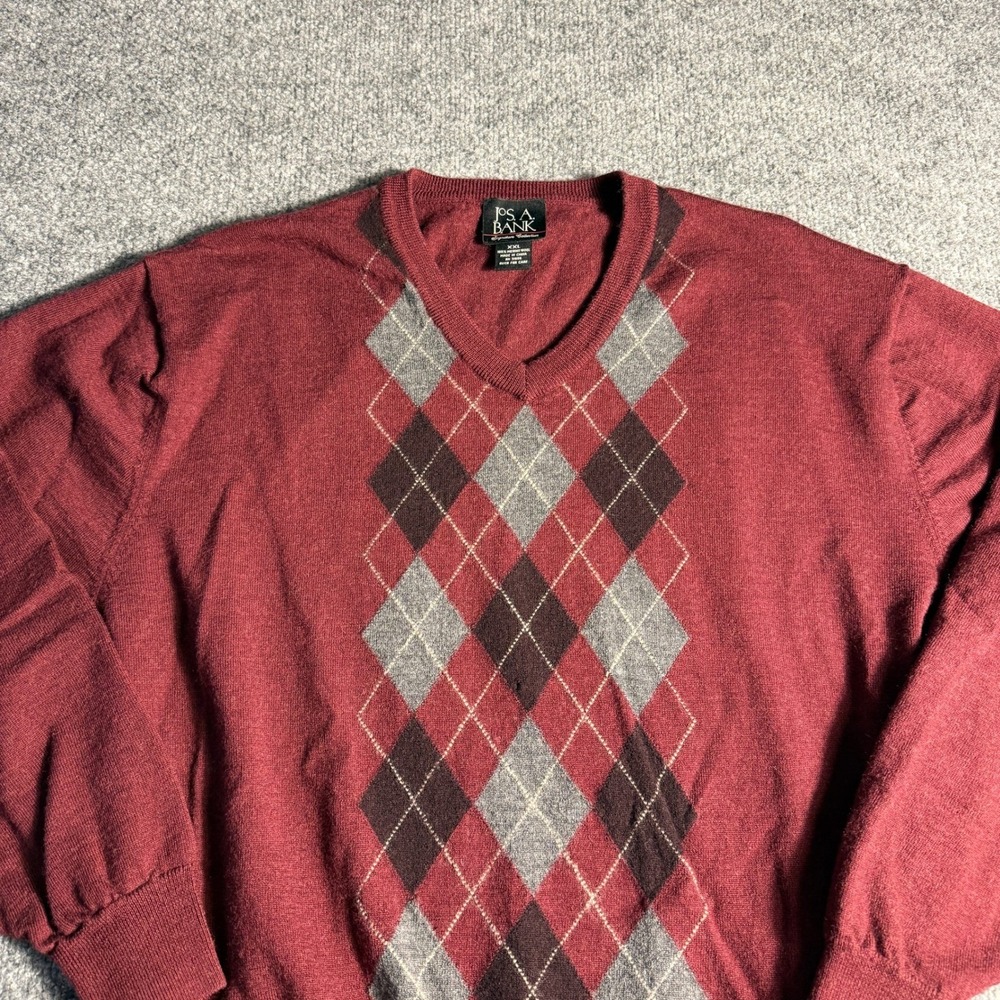 Jos. A. Bank Signature Collection Mens XXL Burgundy Argyle Merino Wool Sweater - Picture 2 of 7